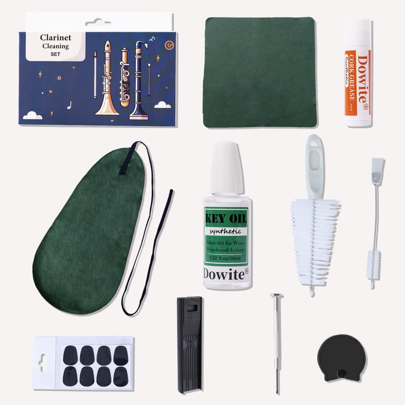 Dowite Clarinet Cleaning Kit 10-In-1 Maintenance Accessories Set with Swab, Key Oil, Mouthpiece Brush and Cork Grease - Professional Care Kit for B Flat Clarinet Students and Musicians - Image 1